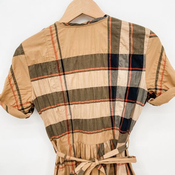 Burberry Dress Shirt Plaid Classic Nova Check Tan Brown US 2 Summer Print Black - Picture 8 of 14